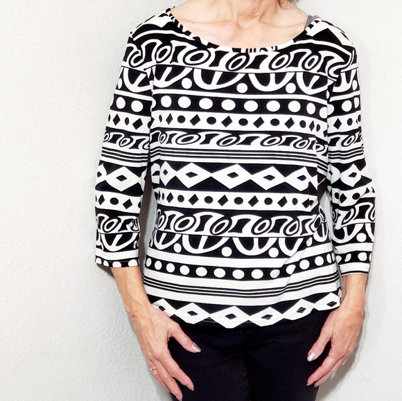 Half Moon Bay Black and white abstract graphic print top tunic sz.XL geometrics - Picture 5 of 5